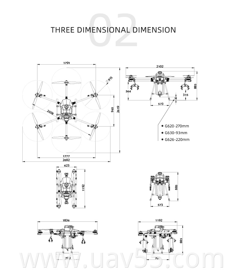 eft gx series g630 30l agriculture drone frame